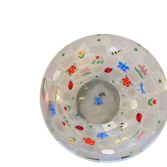 Lenox Crystal Hand painted Natures Splendor Crystal Floral & Dragonfly Bowl - Picture 4 of 12